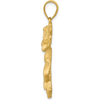 14K Yellow Gold Satin Diamond-Cut Angel Pendant - 38mm Length, 28mm Width by Oro Pregiato