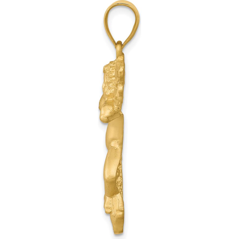 14K Yellow Gold Satin Diamond-Cut Angel Pendant - 38mm Length, 28mm Width by Oro Pregiato
