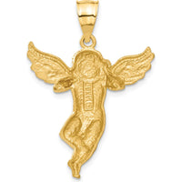 14K Yellow Gold Satin Diamond-Cut Angel Pendant - 38mm Length, 28mm Width by Oro Pregiato