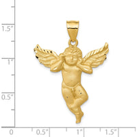 14K Yellow Gold Satin Diamond-Cut Angel Pendant - 38mm Length, 28mm Width by Oro Pregiato
