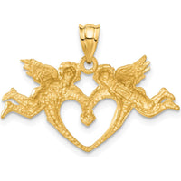14K Yellow Gold Satin Diamond-Cut Angels with Heart Pendant - 22mm x 30mm by Oro Pregiato