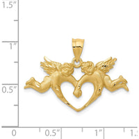 14K Yellow Gold Satin Diamond-Cut Angels with Heart Pendant - 22mm x 30mm by Oro Pregiato