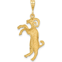 14K Yellow Gold Satin Diamond-Cut Aries Zodiac Charm Pendant by Oro Pregiato