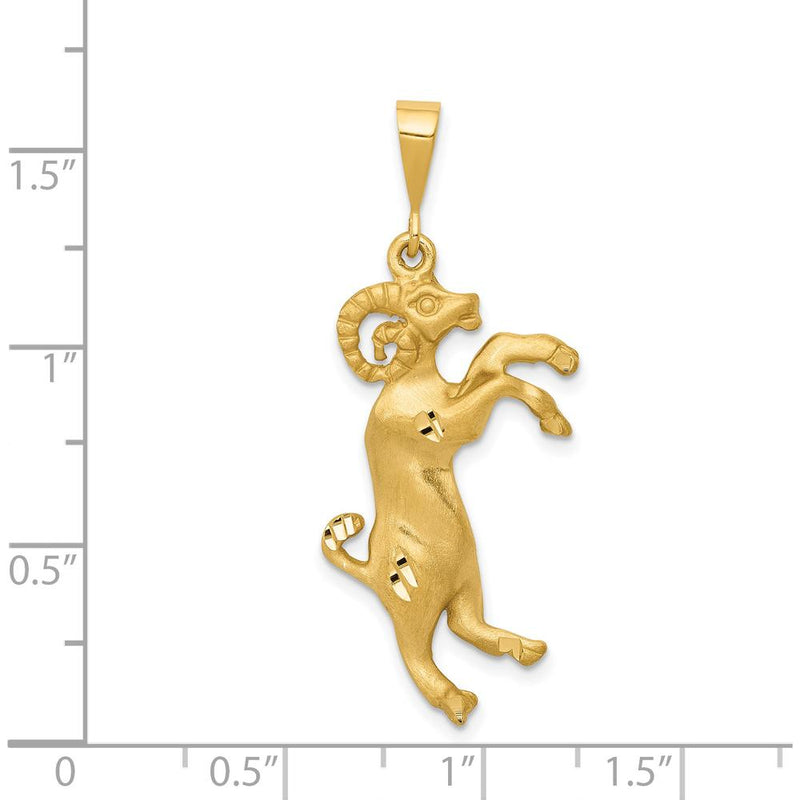14K Yellow Gold Satin Diamond-Cut Aries Zodiac Charm Pendant by Oro Pregiato