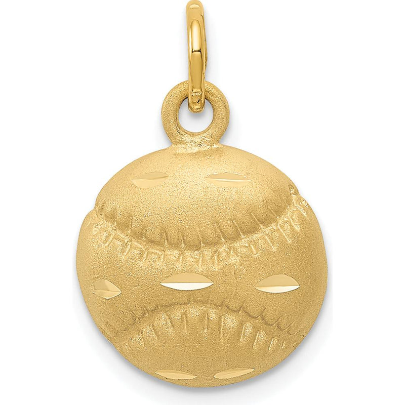 14K Yellow Gold Satin Diamond-Cut Baseball Charm - 20mm by Oro Pregiato