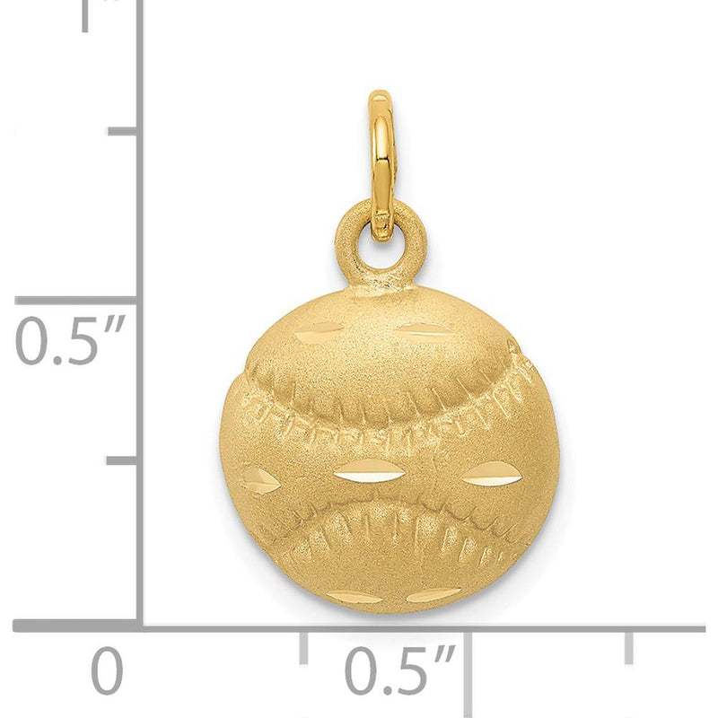 14K Yellow Gold Satin Diamond-Cut Baseball Charm - 20mm by Oro Pregiato