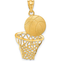 14K Yellow Gold Satin Diamond-Cut Basketball and Net Pendant - 33mm by Oro Pregiato