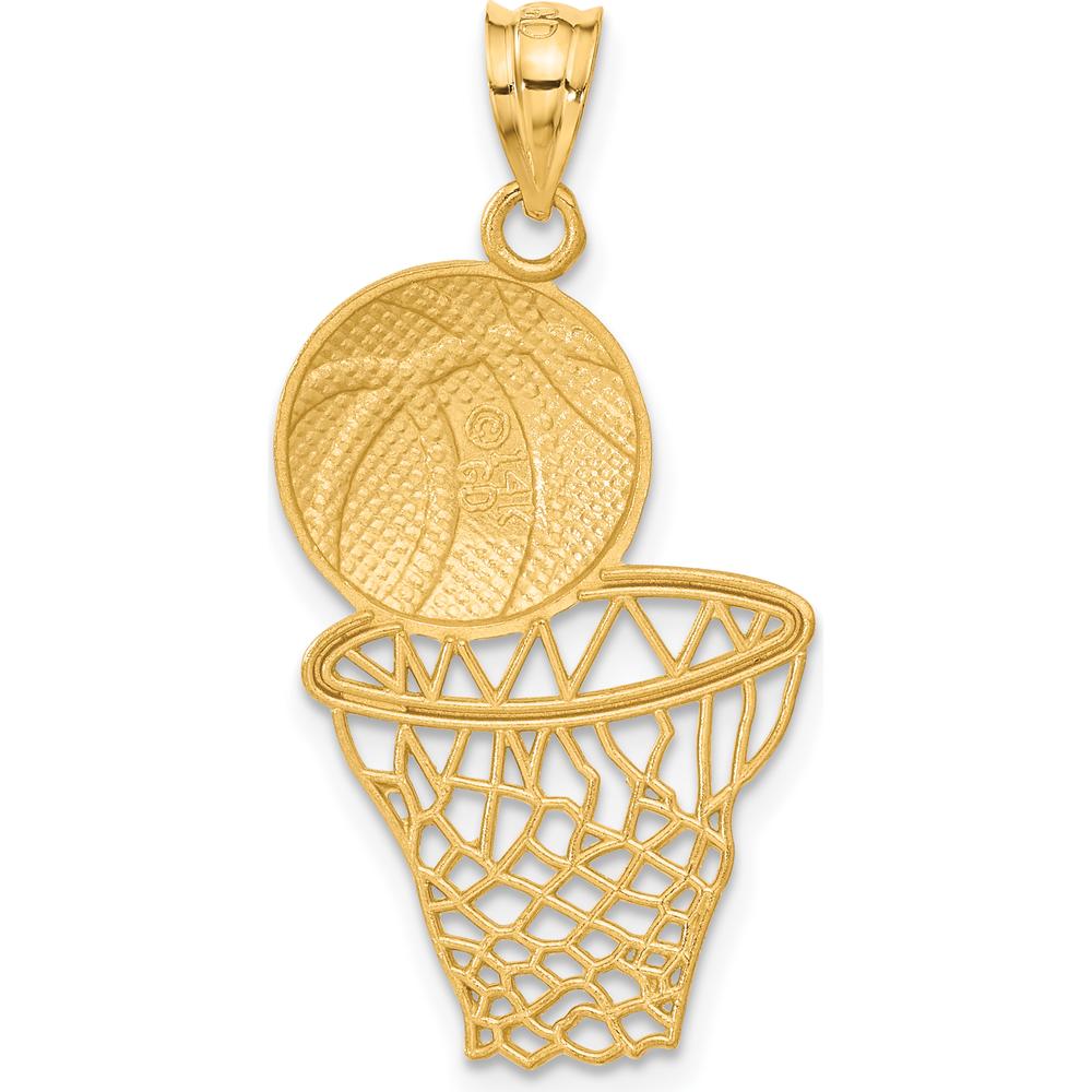 14K Yellow Gold Satin Diamond-Cut Basketball and Net Pendant - 33mm by Oro Pregiato