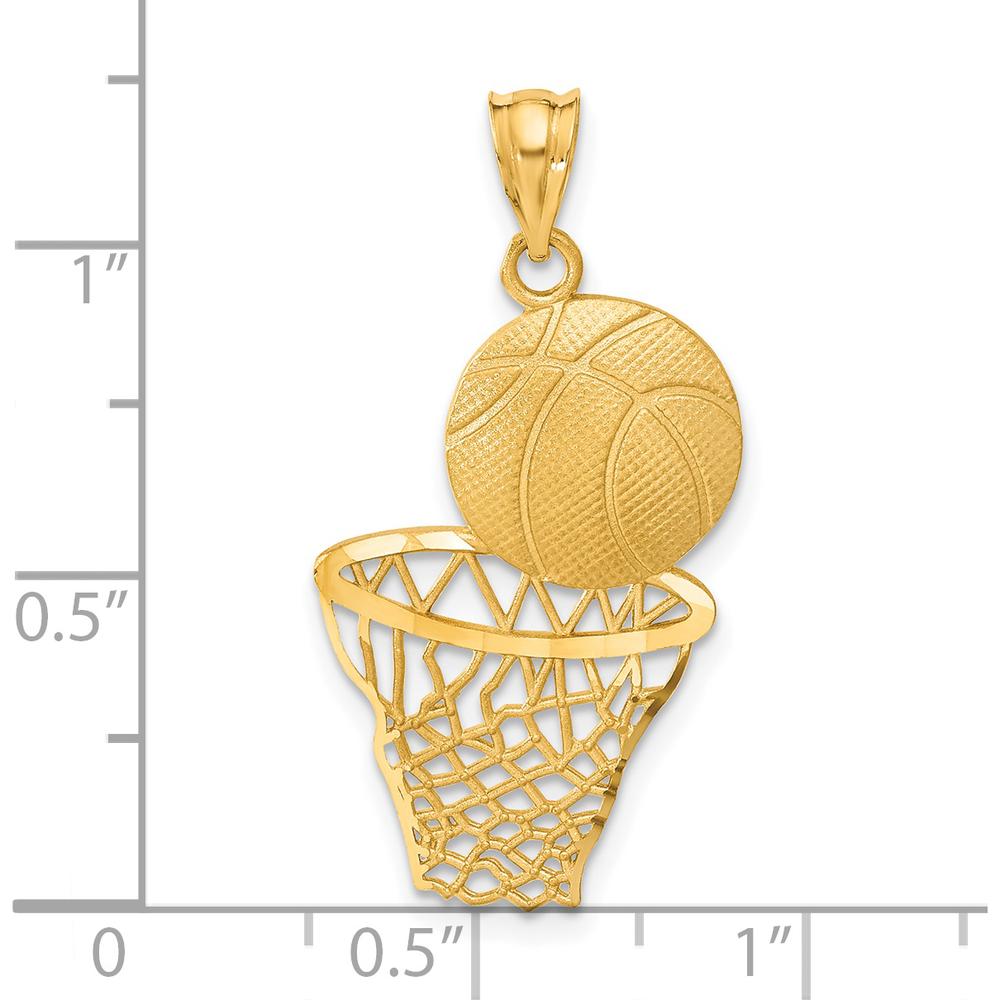 14K Yellow Gold Satin Diamond-Cut Basketball and Net Pendant - 33mm by Oro Pregiato