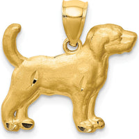 14K Yellow Gold Satin Diamond-Cut Beagle Dog Pendant by Oro Pregiato