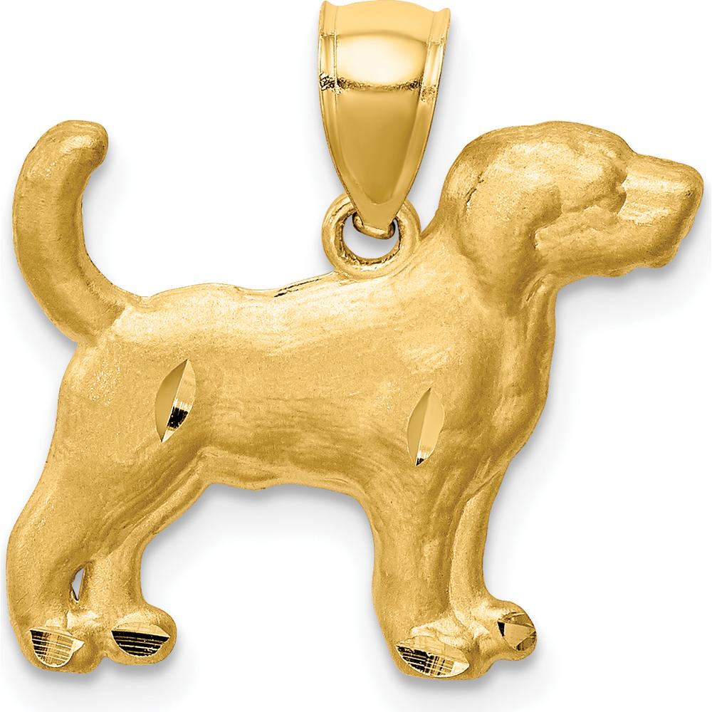 14K Yellow Gold Satin Diamond-Cut Beagle Dog Pendant by Oro Pregiato