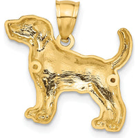 14K Yellow Gold Satin Diamond-Cut Beagle Dog Pendant by Oro Pregiato
