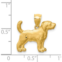 14K Yellow Gold Satin Diamond-Cut Beagle Dog Pendant by Oro Pregiato