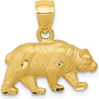14K Yellow Gold Satin Diamond-cut Bear Pendant - 17mm Length by Oro Pregiato