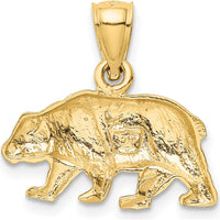 14K Yellow Gold Satin Diamond-cut Bear Pendant - 17mm Length by Oro Pregiato