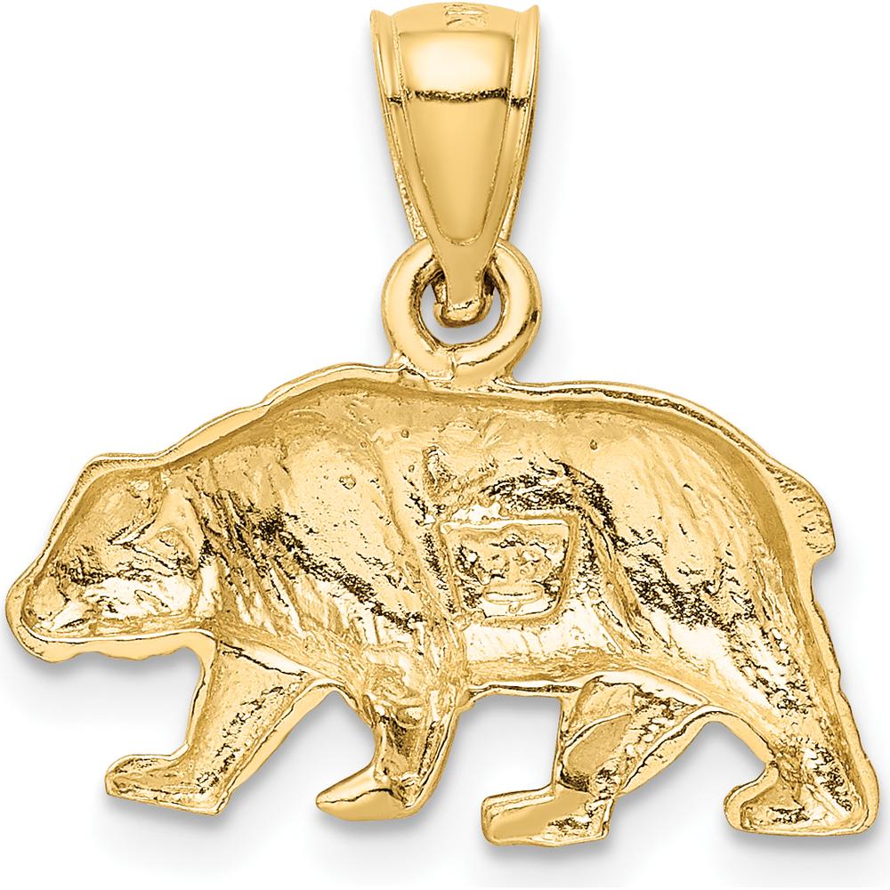 14K Yellow Gold Satin Diamond-cut Bear Pendant - 17mm Length by Oro Pregiato