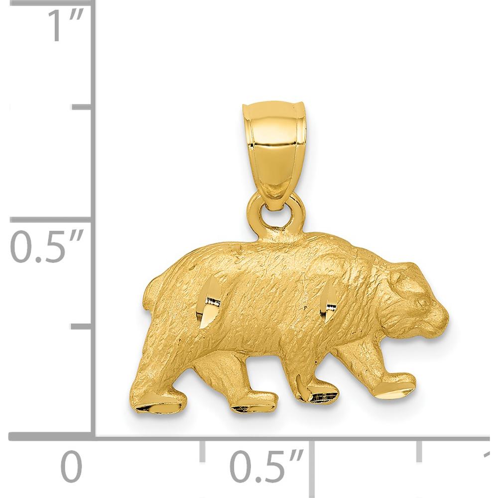 14K Yellow Gold Satin Diamond-cut Bear Pendant - 17mm Length by Oro Pregiato