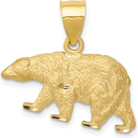 14K Yellow Gold Satin Diamond-Cut Bear Pendant - 18.5mm Length by Oro Pregiato