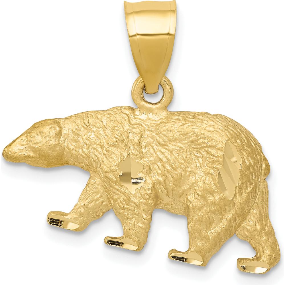 14K Yellow Gold Satin Diamond-Cut Bear Pendant - 18.5mm Length by Oro Pregiato