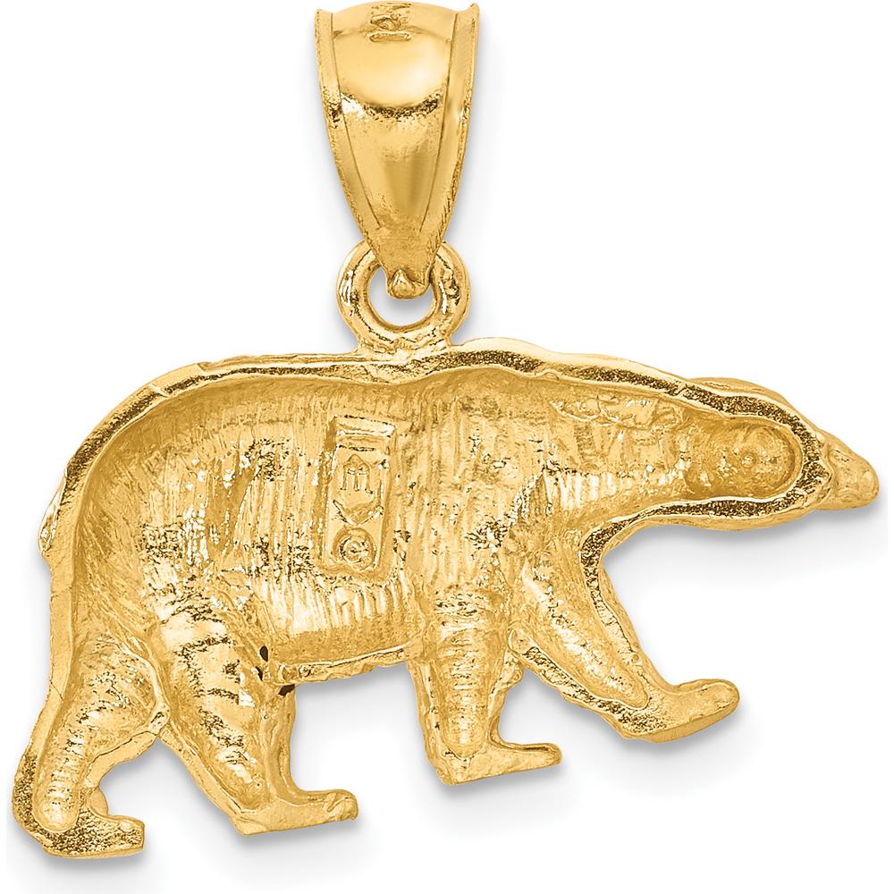14K Yellow Gold Satin Diamond-Cut Bear Pendant - 18.5mm Length by Oro Pregiato