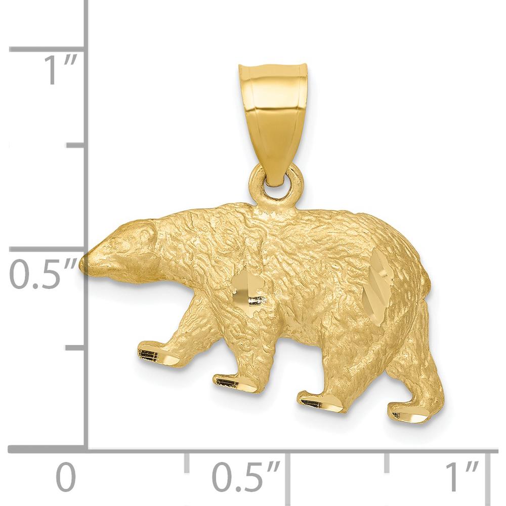 14K Yellow Gold Satin Diamond-Cut Bear Pendant - 18.5mm Length by Oro Pregiato