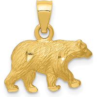 14K Yellow Gold Satin Diamond-Cut Bear Pendant - 9.5mm x 15mm by Oro Pregiato