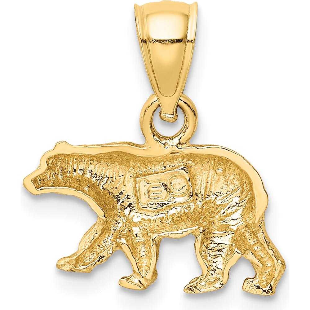 14K Yellow Gold Satin Diamond-Cut Bear Pendant - 9.5mm x 15mm by Oro Pregiato