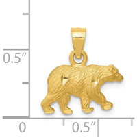 14K Yellow Gold Satin Diamond-Cut Bear Pendant - 9.5mm x 15mm by Oro Pregiato