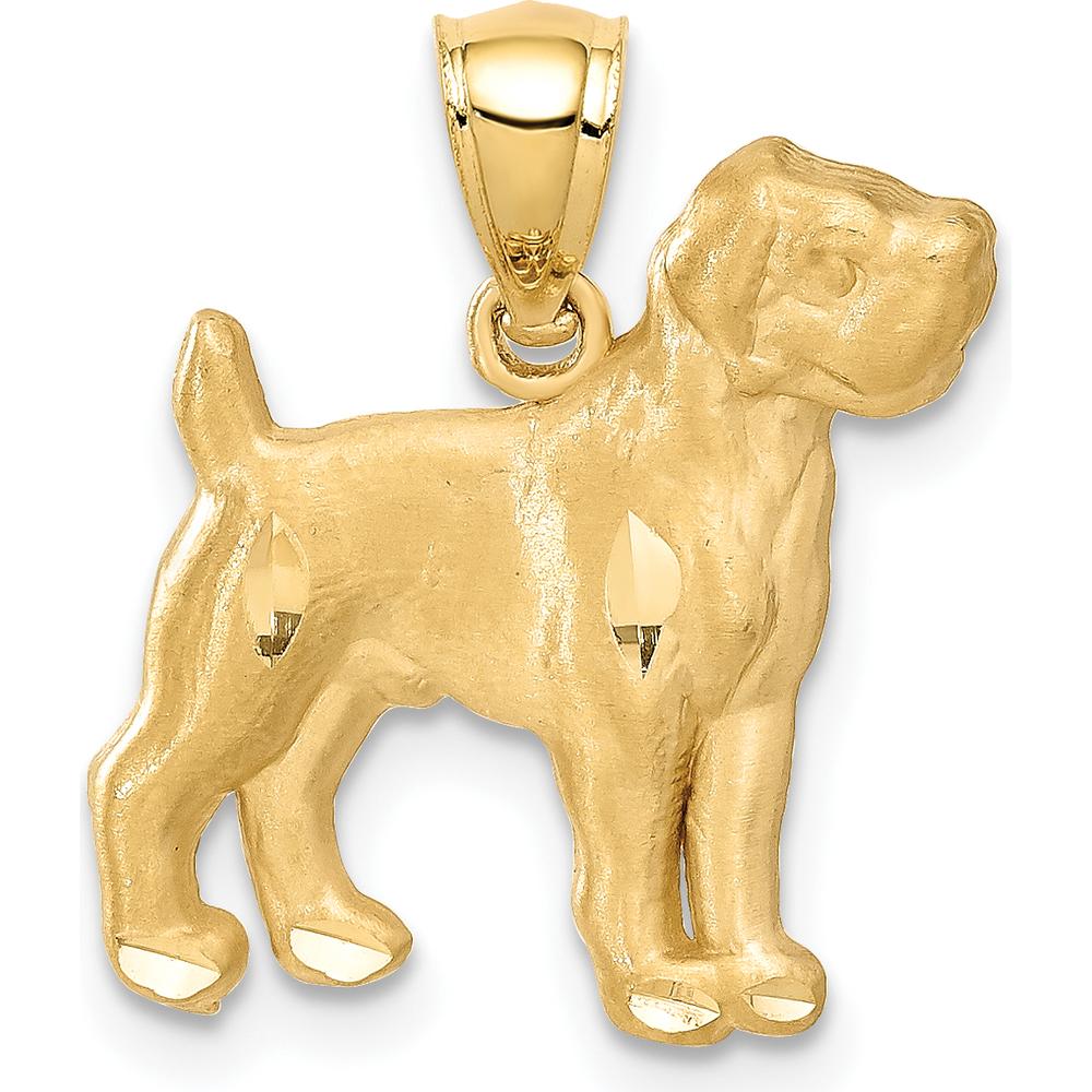 14K Yellow Gold Satin Diamond-Cut Boxer Dog Pendant by Oro Pregiato
