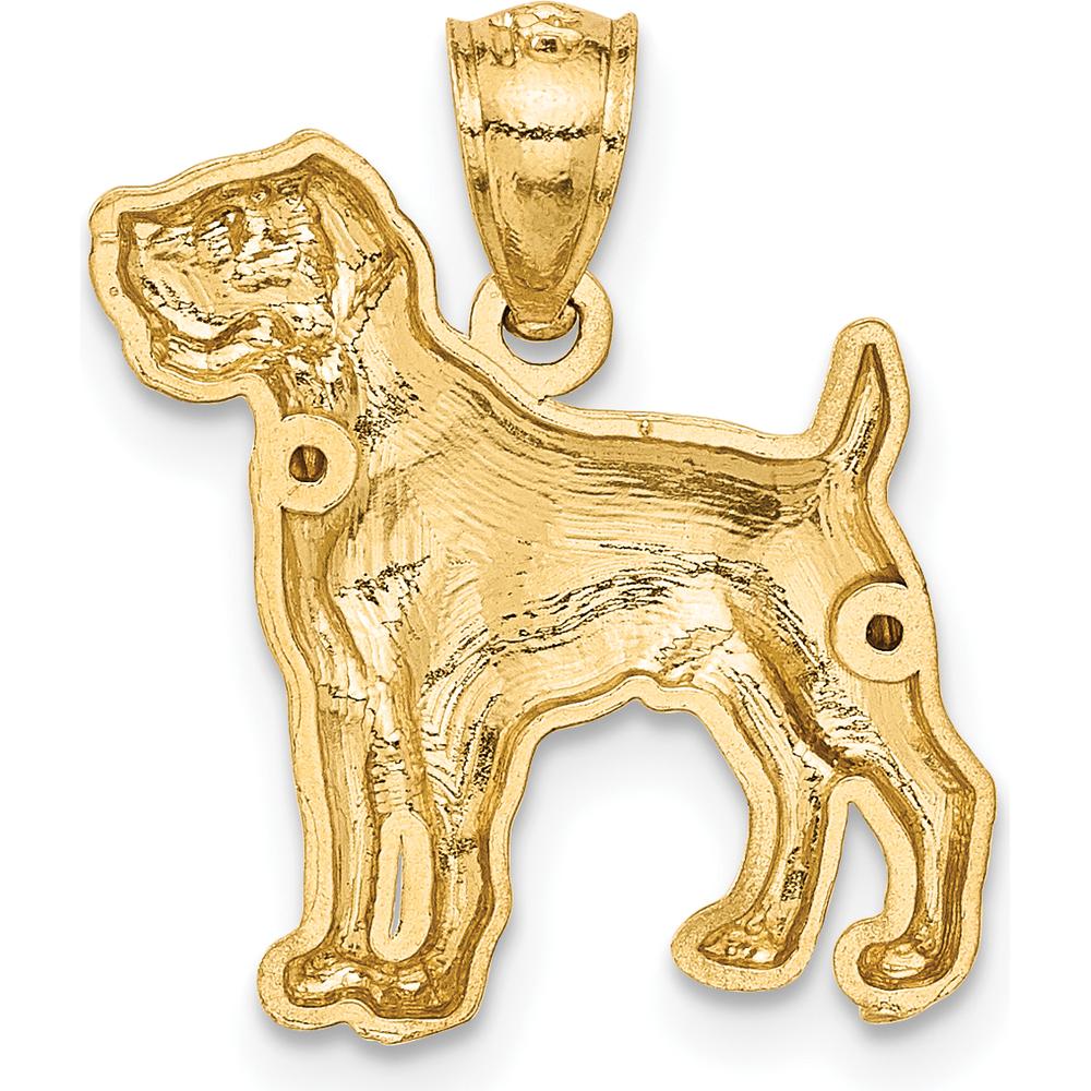 14K Yellow Gold Satin Diamond-Cut Boxer Dog Pendant by Oro Pregiato