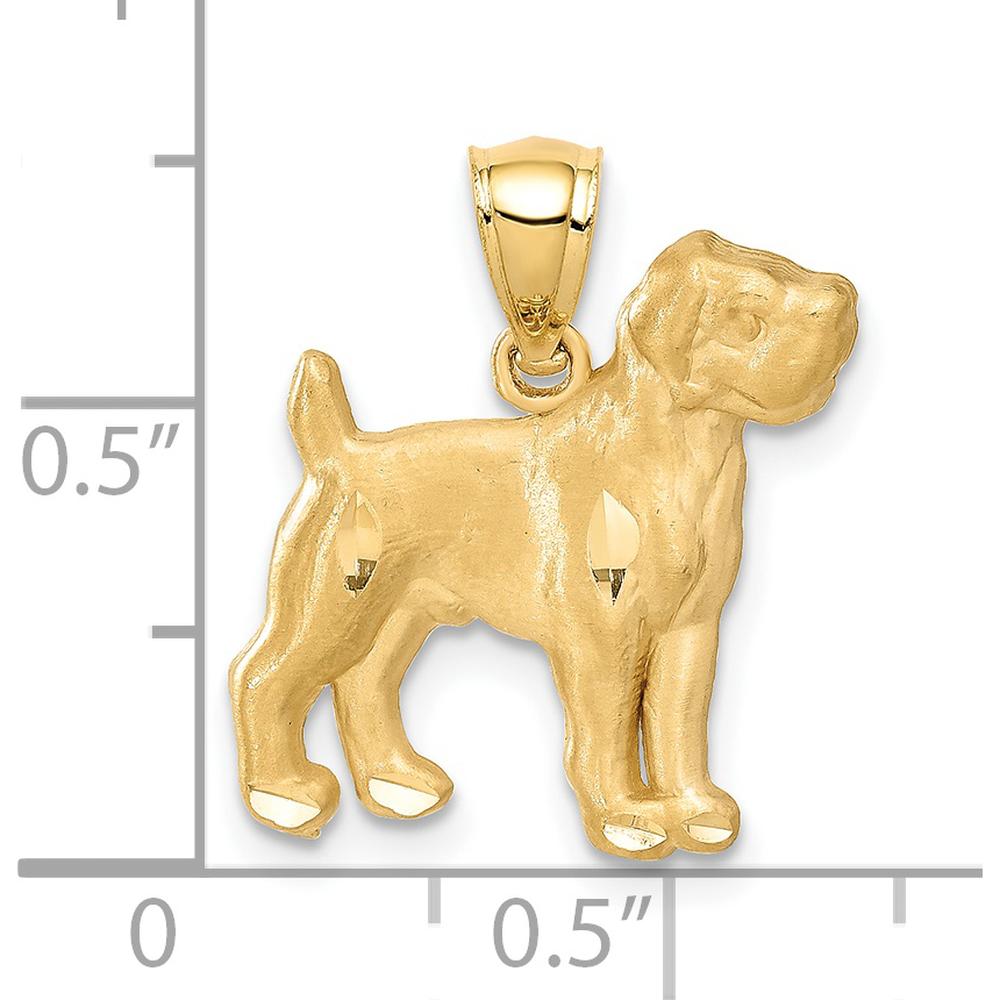 14K Yellow Gold Satin Diamond-Cut Boxer Dog Pendant by Oro Pregiato