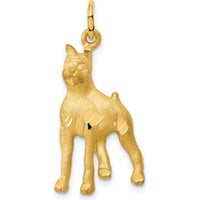 14K Yellow Gold Satin Diamond-Cut Boxer Dog Pendant Charm - 30mm Length by Oro Pregiato