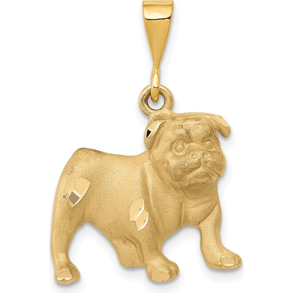14K Yellow Gold Satin Diamond-Cut Bulldog Pendant - 29mm Length, 20mm Width by Oro Pregiato
