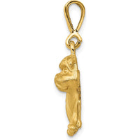 14K Yellow Gold Satin Diamond-Cut Bulldog Pendant - 29mm Length, 20mm Width by Oro Pregiato