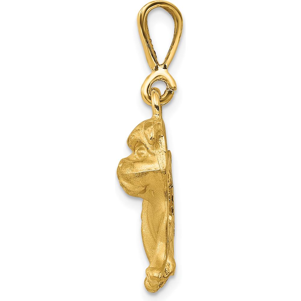 14K Yellow Gold Satin Diamond-Cut Bulldog Pendant - 29mm Length, 20mm Width by Oro Pregiato