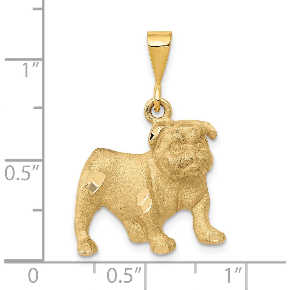 14K Yellow Gold Satin Diamond-Cut Bulldog Pendant - 29mm Length, 20mm Width by Oro Pregiato