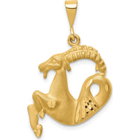 14K Yellow Gold Satin Diamond-cut Capricorn Zodiac Pendant Charm by Oro Pregiato