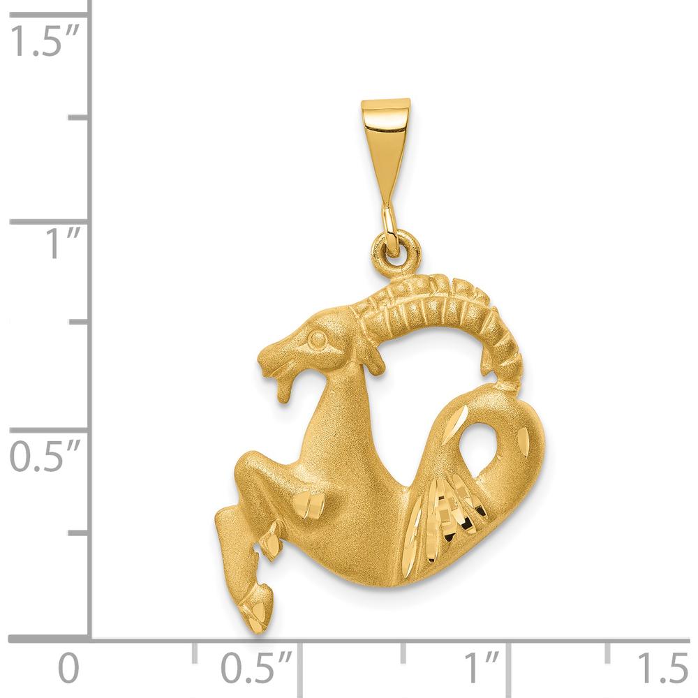 14K Yellow Gold Satin Diamond-cut Capricorn Zodiac Pendant Charm by Oro Pregiato