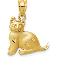 14K Yellow Gold Satin Diamond-Cut Cat Charm Pendant by Oro Pregiato