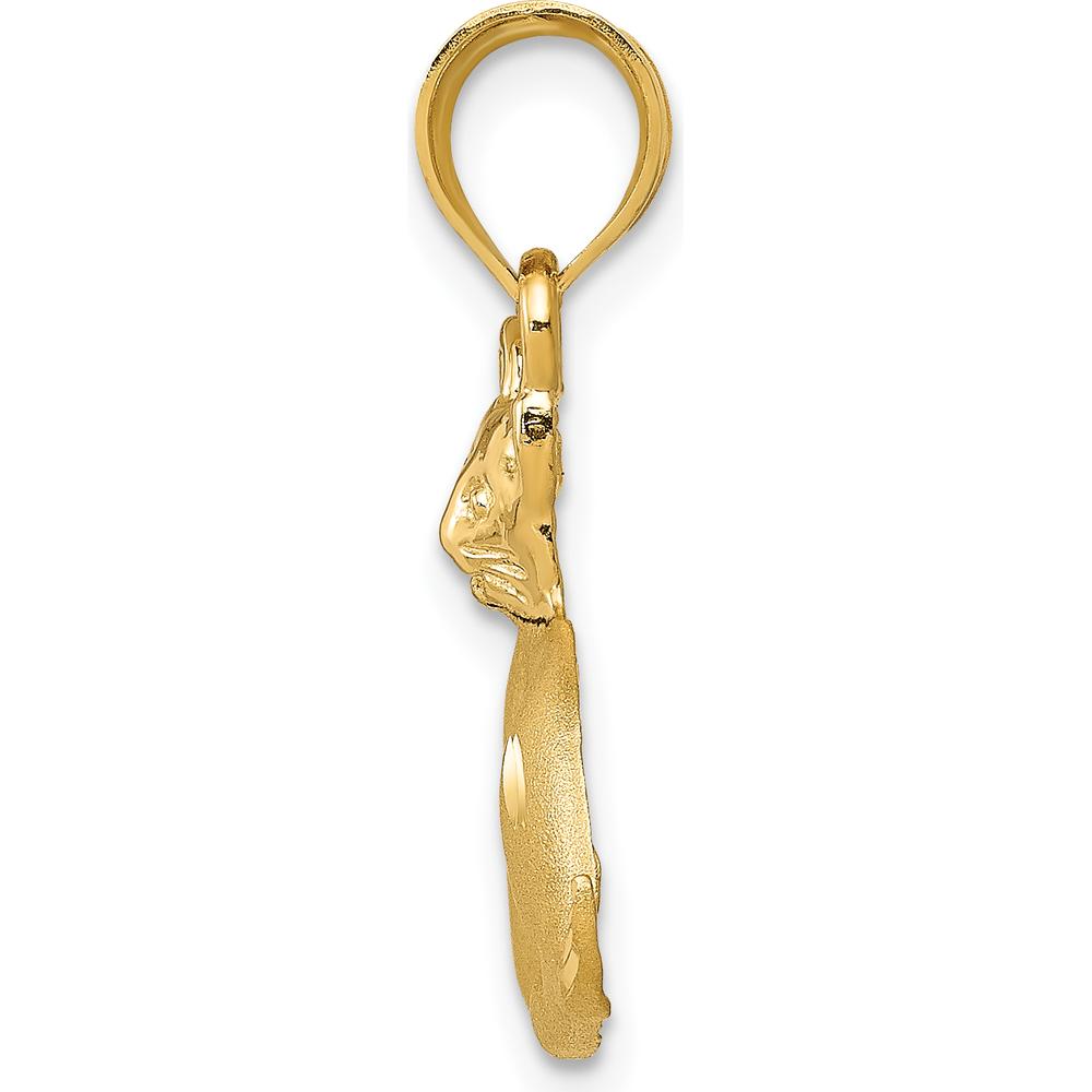 14K Yellow Gold Satin Diamond-Cut Cat Charm Pendant by Oro Pregiato