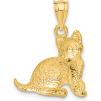 14K Yellow Gold Satin Diamond-Cut Cat Charm Pendant by Oro Pregiato