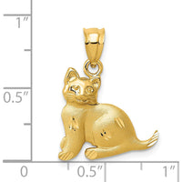 14K Yellow Gold Satin Diamond-Cut Cat Charm Pendant by Oro Pregiato