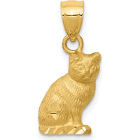 14K Yellow Gold Satin Diamond-Cut Cat Pendant - 13.5mm Length, 8mm Width by Oro Pregiato
