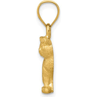 14K Yellow Gold Satin Diamond-Cut Cat Pendant - 13.5mm Length, 8mm Width by Oro Pregiato