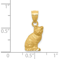 14K Yellow Gold Satin Diamond-Cut Cat Pendant - 13.5mm Length, 8mm Width by Oro Pregiato
