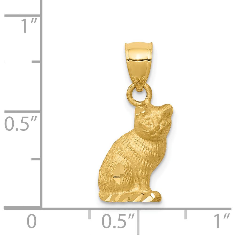 14K Yellow Gold Satin Diamond-Cut Cat Pendant - 13.5mm Length, 8mm Width by Oro Pregiato