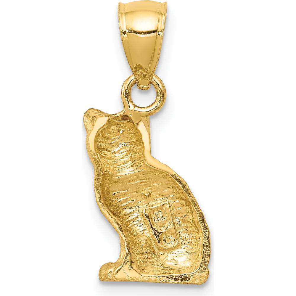 14K Yellow Gold Satin Diamond-Cut Cat Pendant - 13.5mm Length, 8mm Width by Oro Pregiato