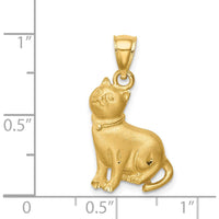 14K Yellow Gold Satin Diamond-Cut Cat Pendant with Brushed Texture - 13mm x 8mm by Oro Pregiato