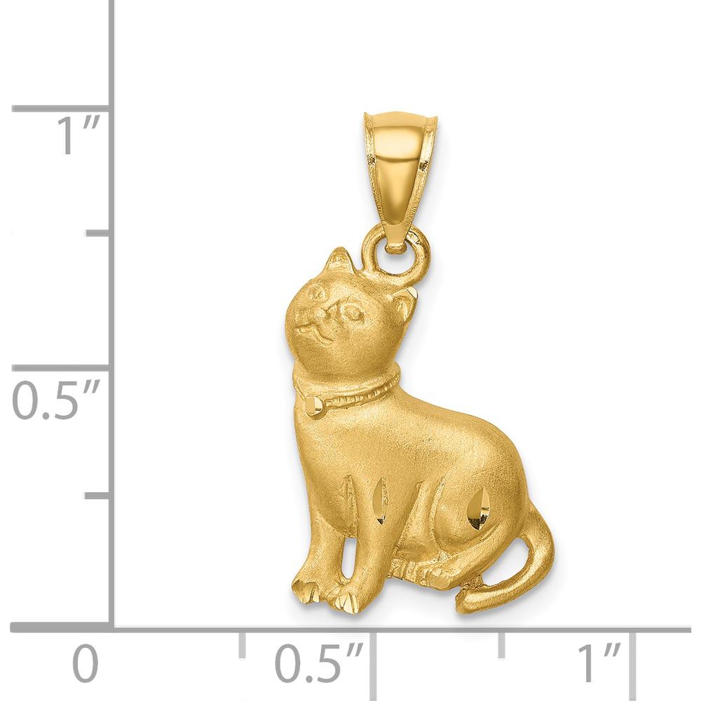 14K Yellow Gold Satin Diamond-Cut Cat Pendant with Brushed Texture - 13mm x 8mm by Oro Pregiato