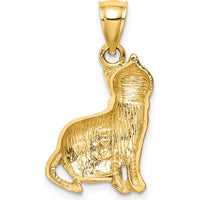 14K Yellow Gold Satin Diamond-Cut Cat Pendant with Brushed Texture - 13mm x 8mm by Oro Pregiato